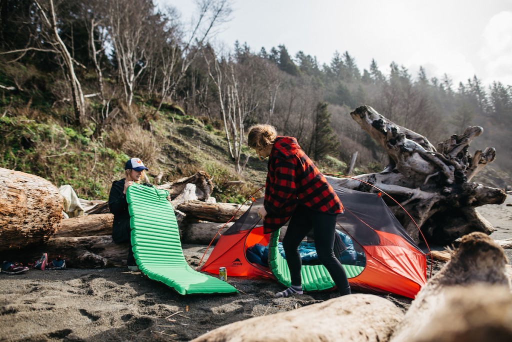 beach camping with sleeping pads