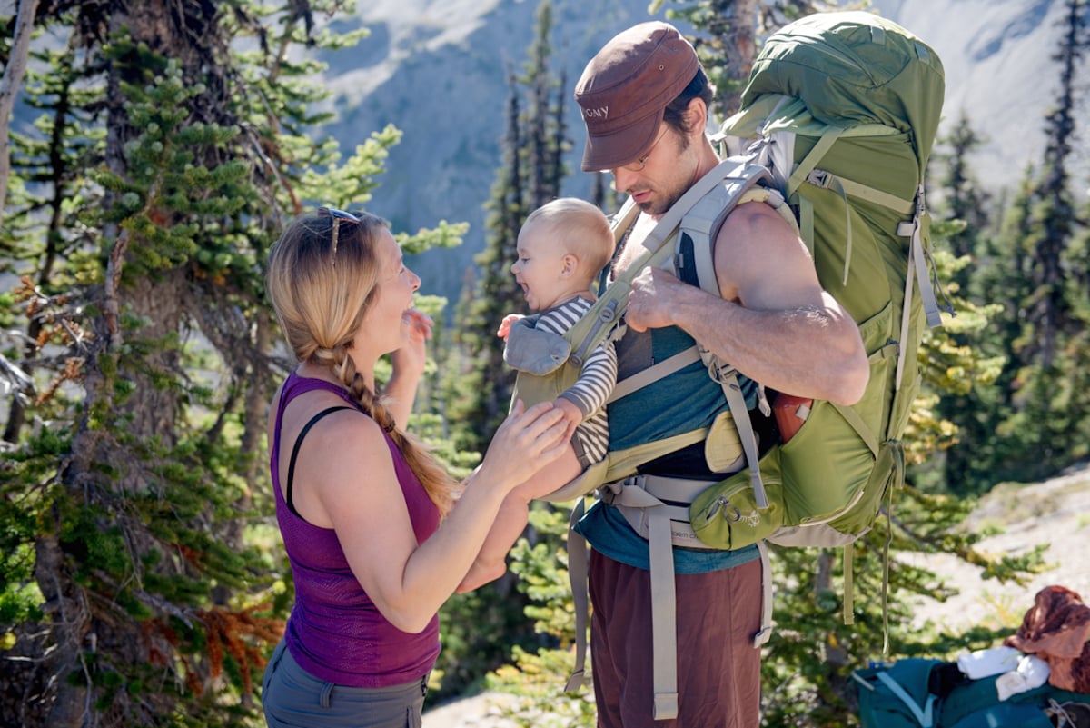 family backpacking together