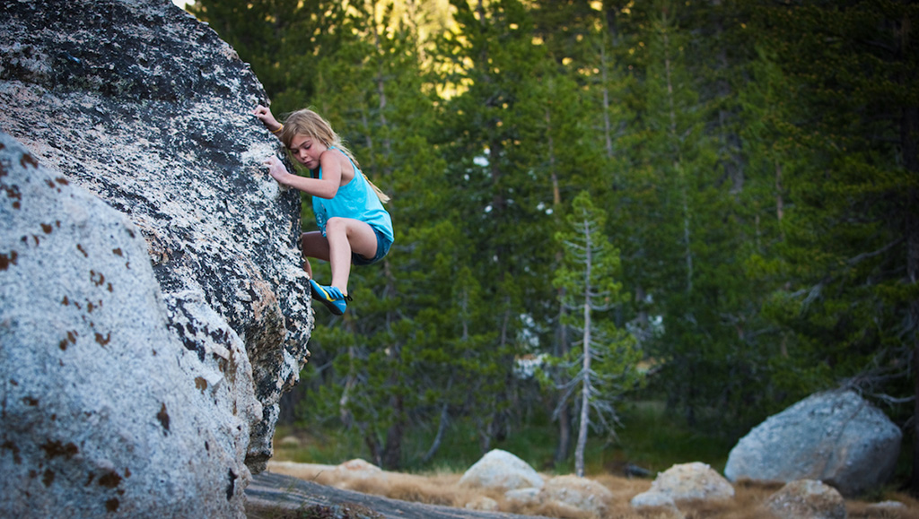  Before we knew it, she was ready for more challenging routes. Abby bouldering in Yosemite at age 8.