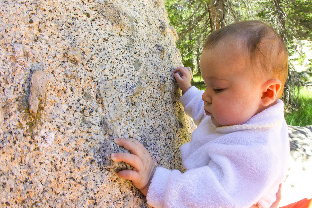At two months old, Abby already had developed an appreciation for the variety of features of Yosemite granite.