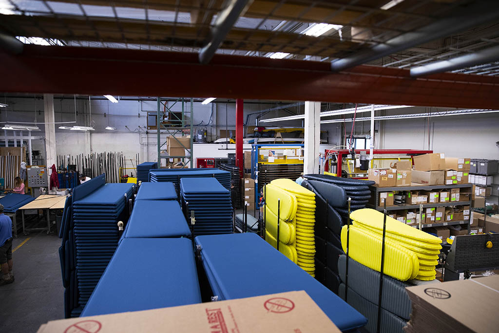 self inflating mattresses and air mattresses sitting in factory