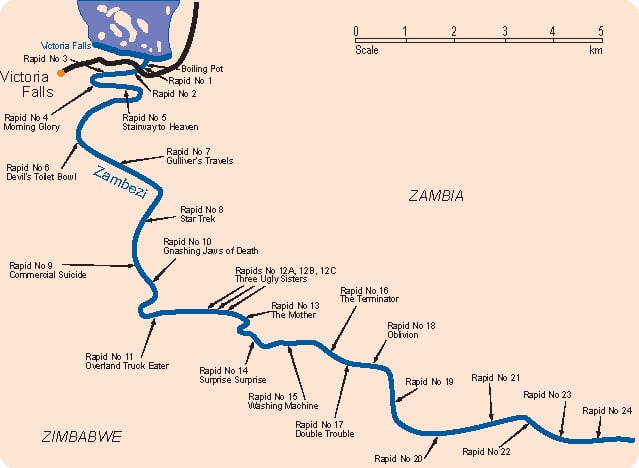 Zambezi River Map of Rapids