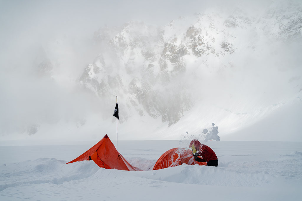 setting up base camp in Alaska Range