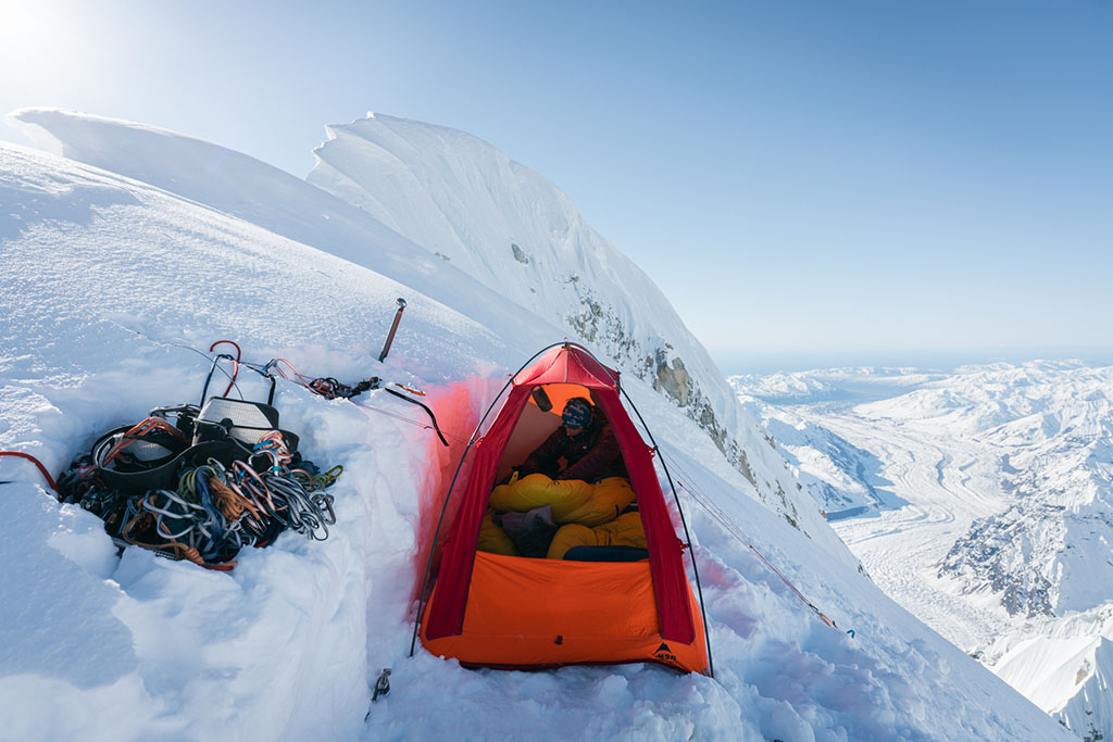 sleeping in 4 season tent on Mount Huntington